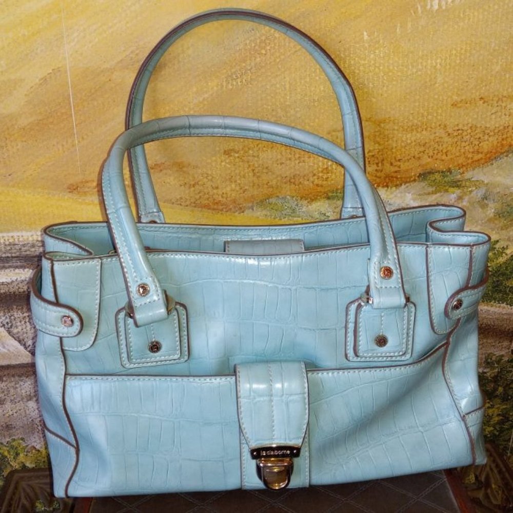 Liz Claiborne Turquoise With Brown Trim Purse
